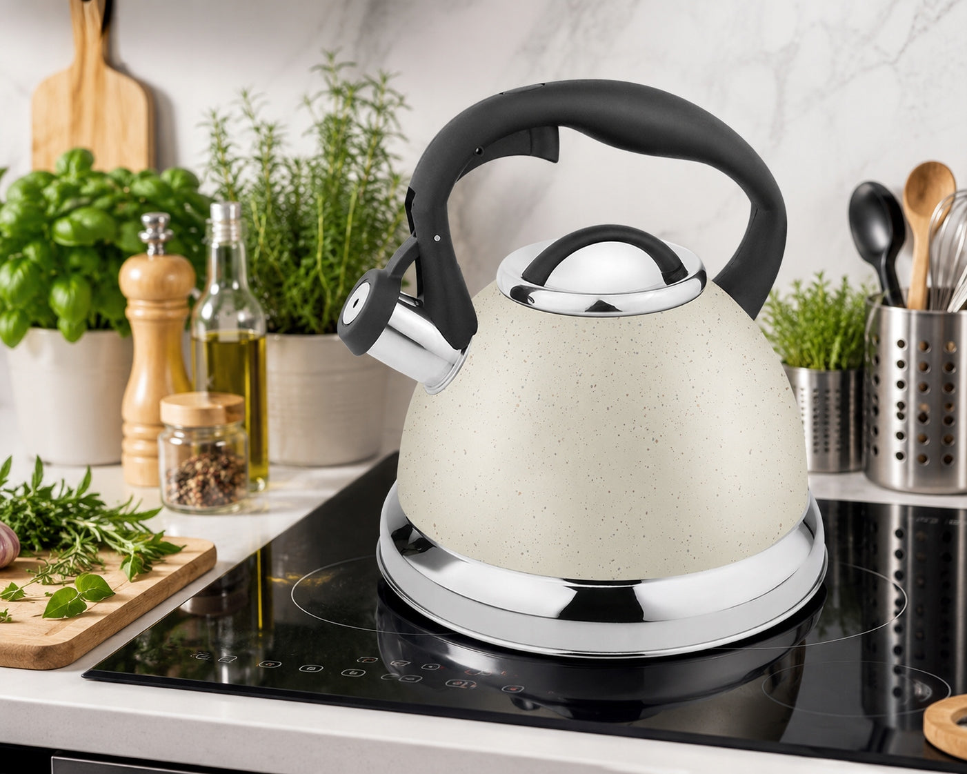 KETTLE elegant traditional GAS INDUCTION BEIGE MARBLE LARGE steel 3,5L Packaging status original
