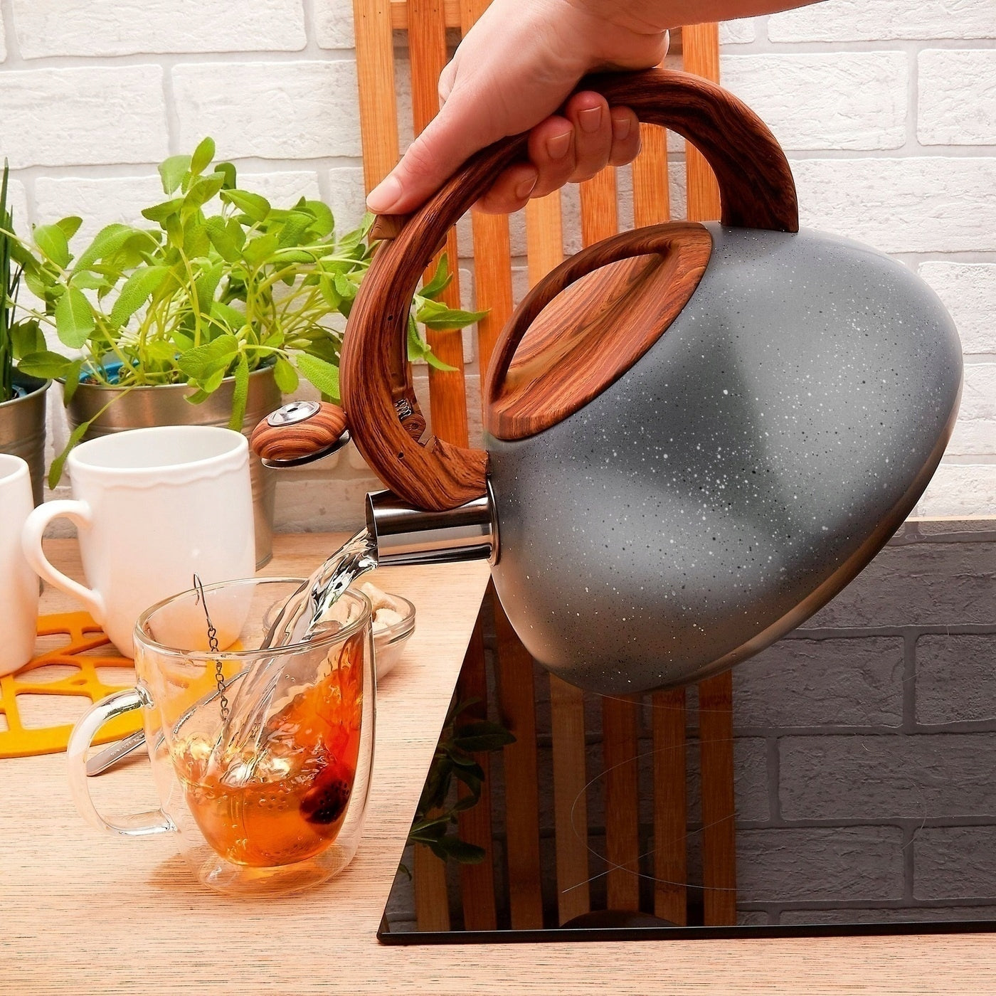 KETTLE with GAS Whistle Induction STEEL LARGE KonigHOFFER Otis 3L Packaging status original