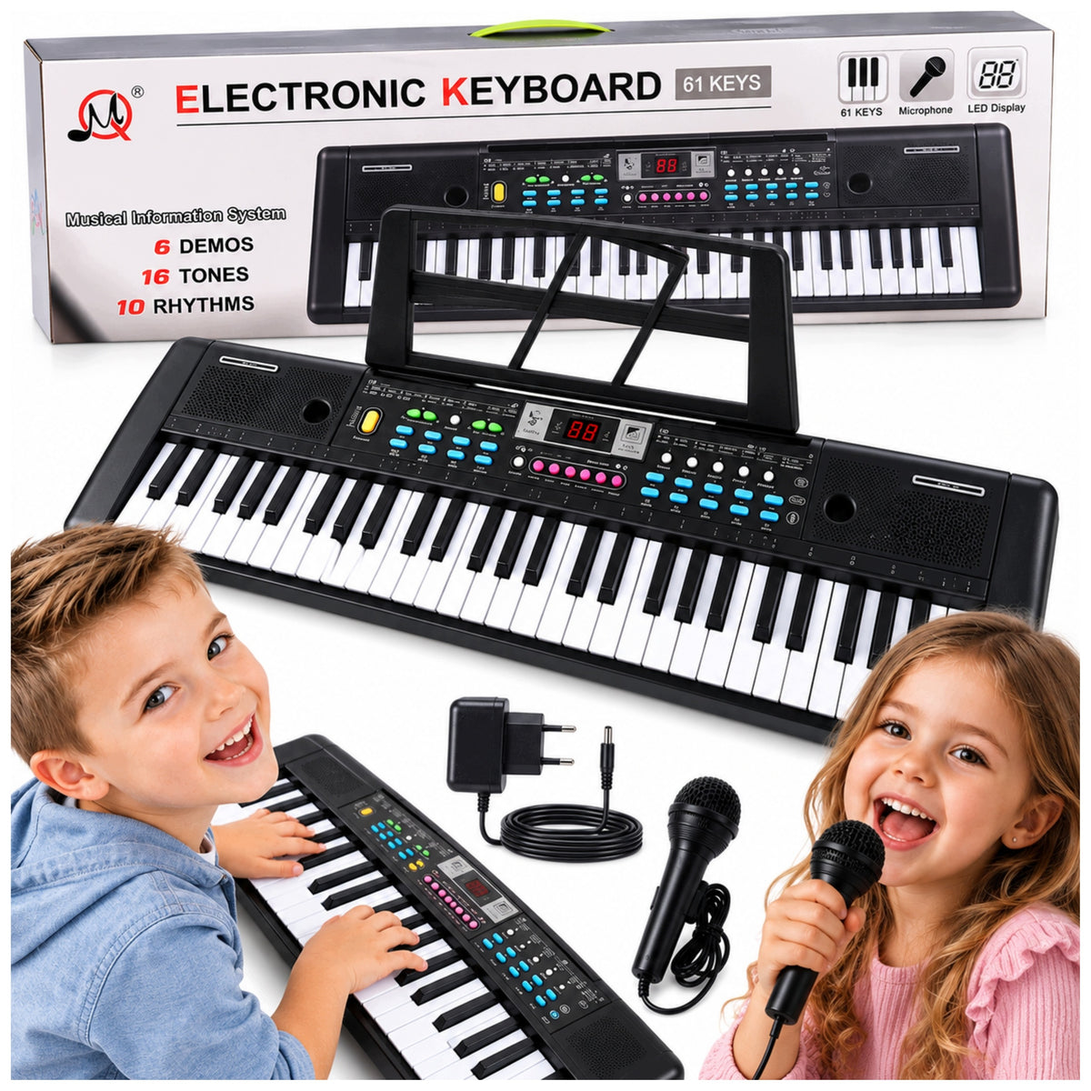 KEYBOARD ORGAN PIANO 61 KEYS MICROPHONE POWER SUPPLY USB BLUETOOTH MP3