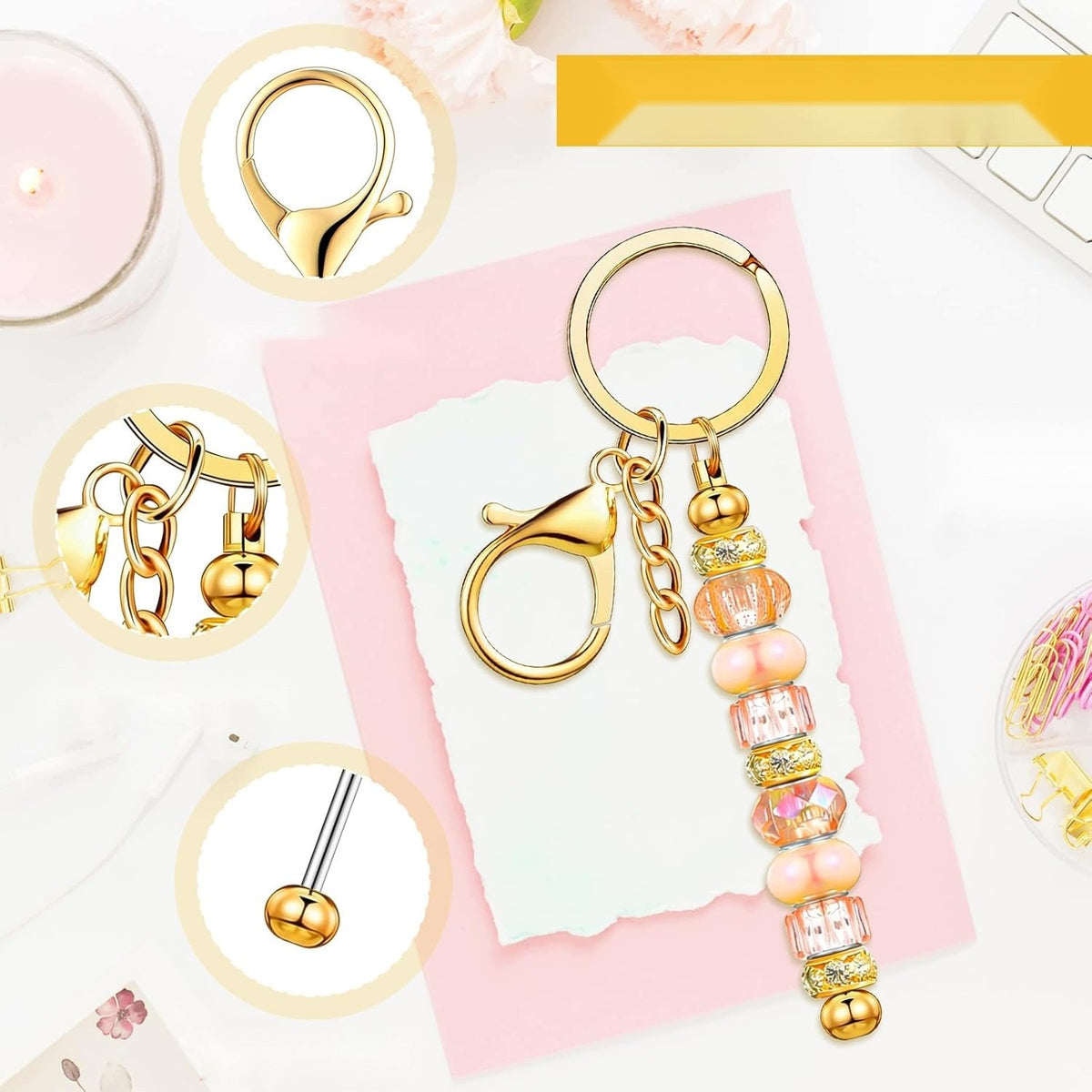 KEYCHAINS 16 PIECES PEARL PENDANTS BLANK GOLD METAL ACCESSORIES Manufacturer code 5908140515505