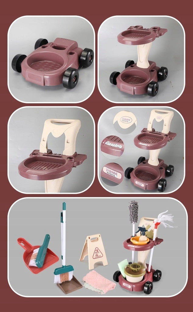 KIDS CLEANING KIT LARGE CART MOP WATER SPRAY VACUUM CLEANER Batteries included no