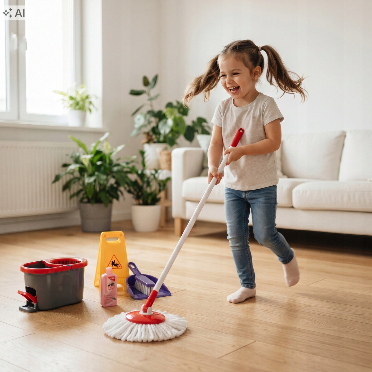 KIDS CLEANING KIT MOP BUCKET SWEEPER BRUSH CLEANING 9IN1 Packaging status original