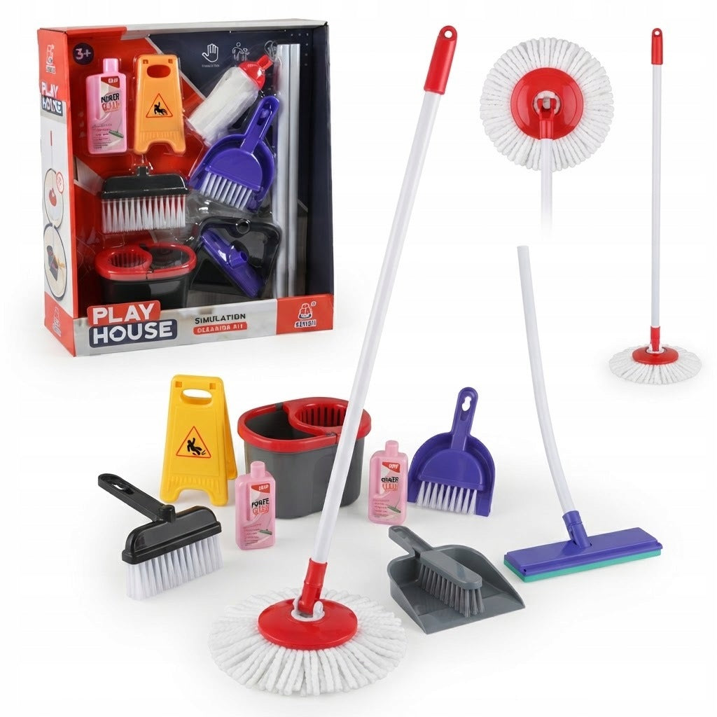 KIDS CLEANING KIT MOP BUCKET SWEEPER BRUSH CLEANING 9IN1