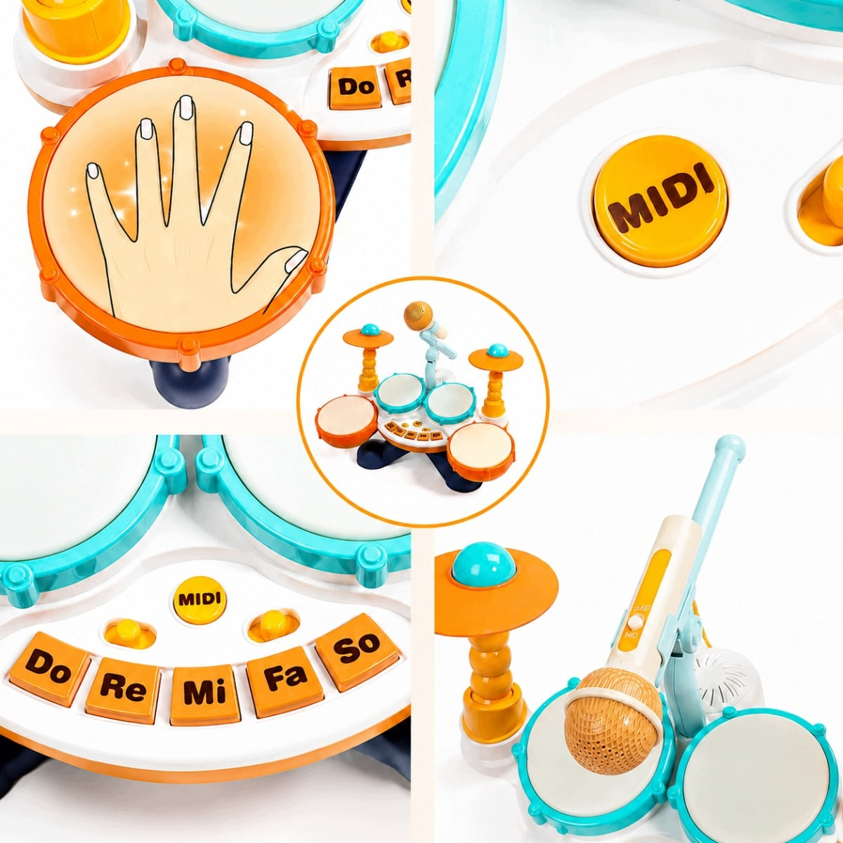 KIDS DRUMS ELECTRONIC 4 DRUMS 2 PLATES MICROPHONE LED EFFECTS Brand no brand
