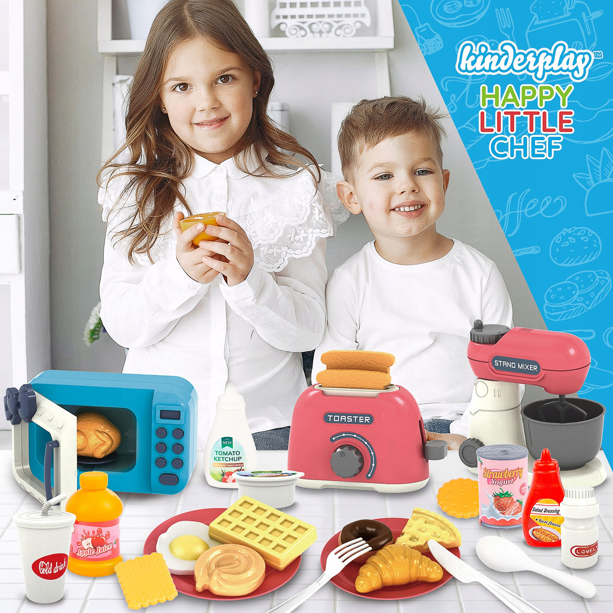 KIDS KITCHEN SET KITCHEN ACCESSORIES MICROWAVE MIXER TOASTER Brand Kinderplay