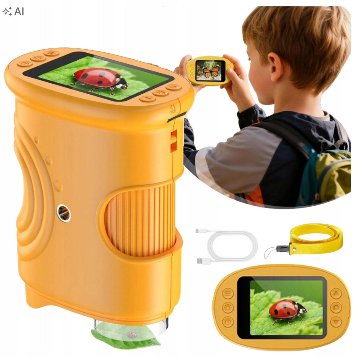 KIDS MICROSCOPE DIGITAL EDUCATIONAL 1000x IPS SCREEN 2" PORTABLE LANYARD