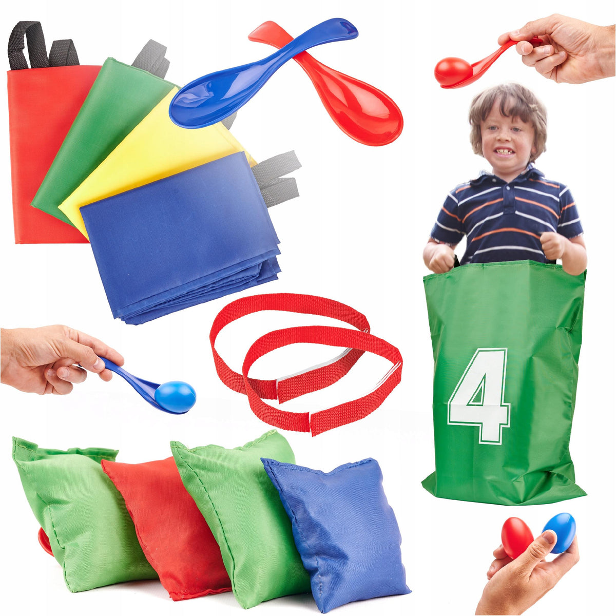 KIDS SPORTS SET THROW TO TARGET 4IN1 BUCKET SASH JUMPING BAGS
