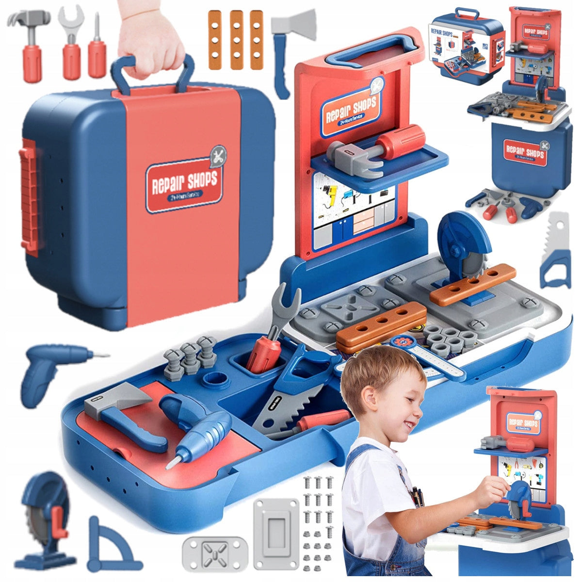 KIDS WORKSHOP DIY SUITCASE TOOLS SCREWDRIVER SAW HAMMER