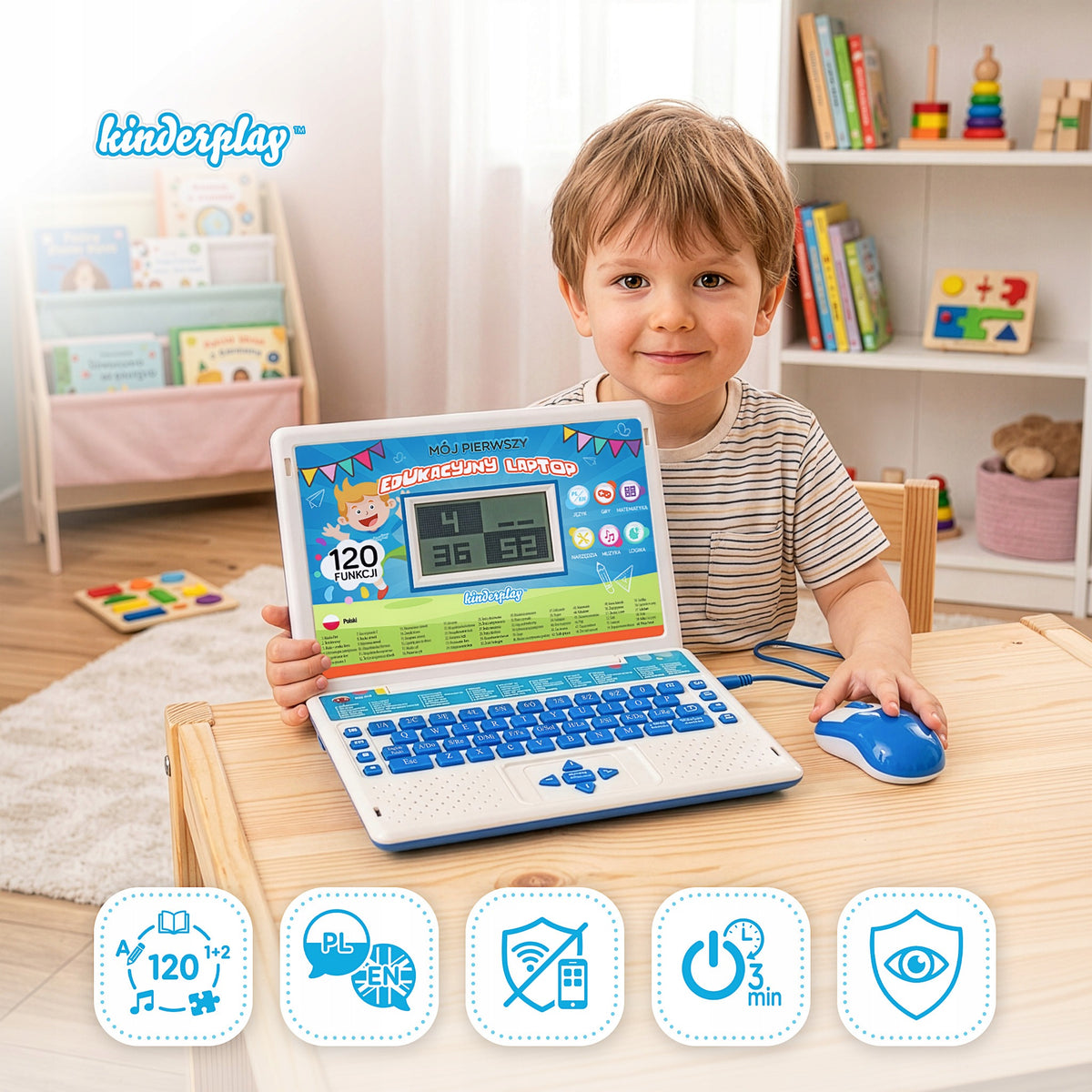 KINDERPLAY CHILDREN'S LAPTOP EDUCATIONAL FOR LEARNING LETTERS COUNTING 120 OPTIONS Packaging status original