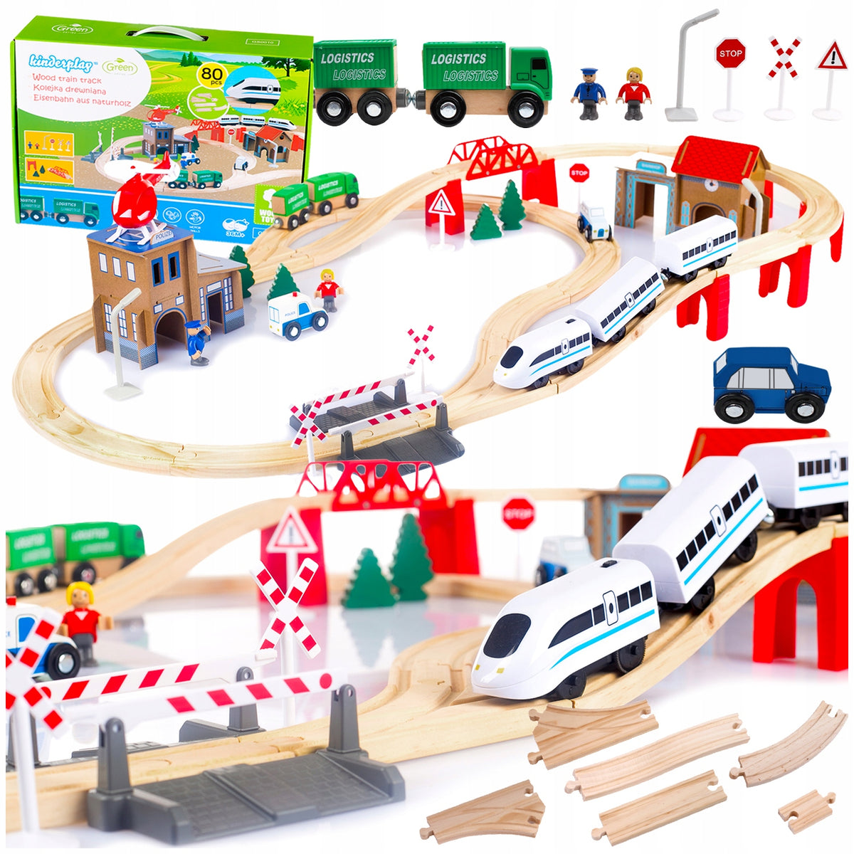 KINDERPLAY QUEUE WOODEN TRACK WAGONS BATTERY OPERATED TRAIN