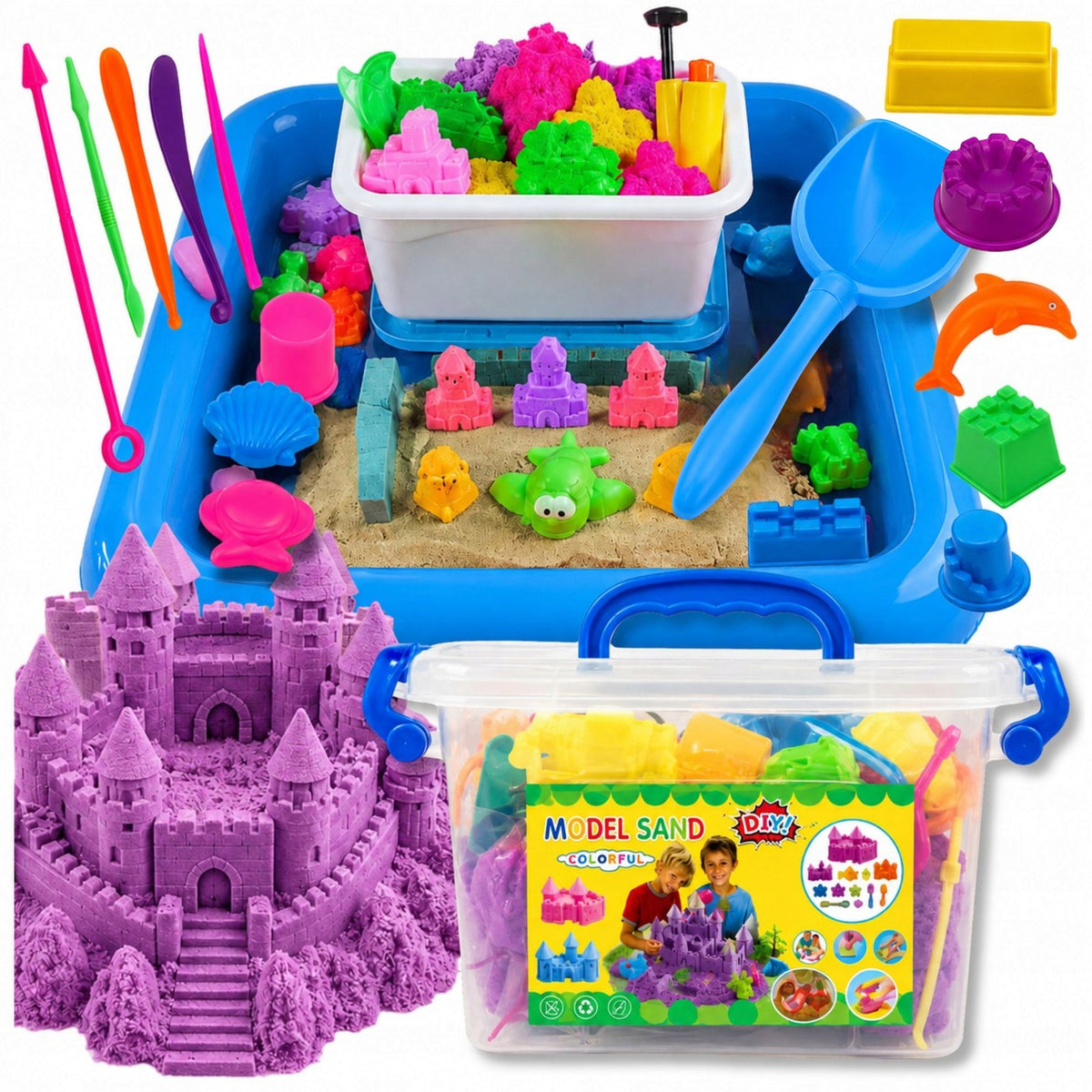 KINETIC SAND 2kg POOL MOLDS SPATULA SANDBOX BUCKET SET XL