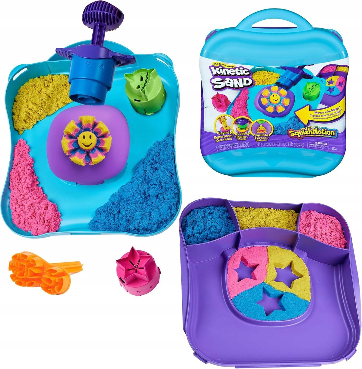 KINETIC SAND 3 COLORS MOLDS IN CASE KINETIC SAND + ACCESSORIES 454 G