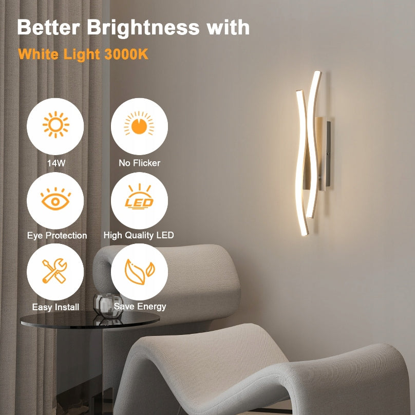 KINKIET LAMPA SCIENNA LED NOWOCZESNA SREBRO KREATYWNA 3000K DO SALONU 14W Brand Riserva