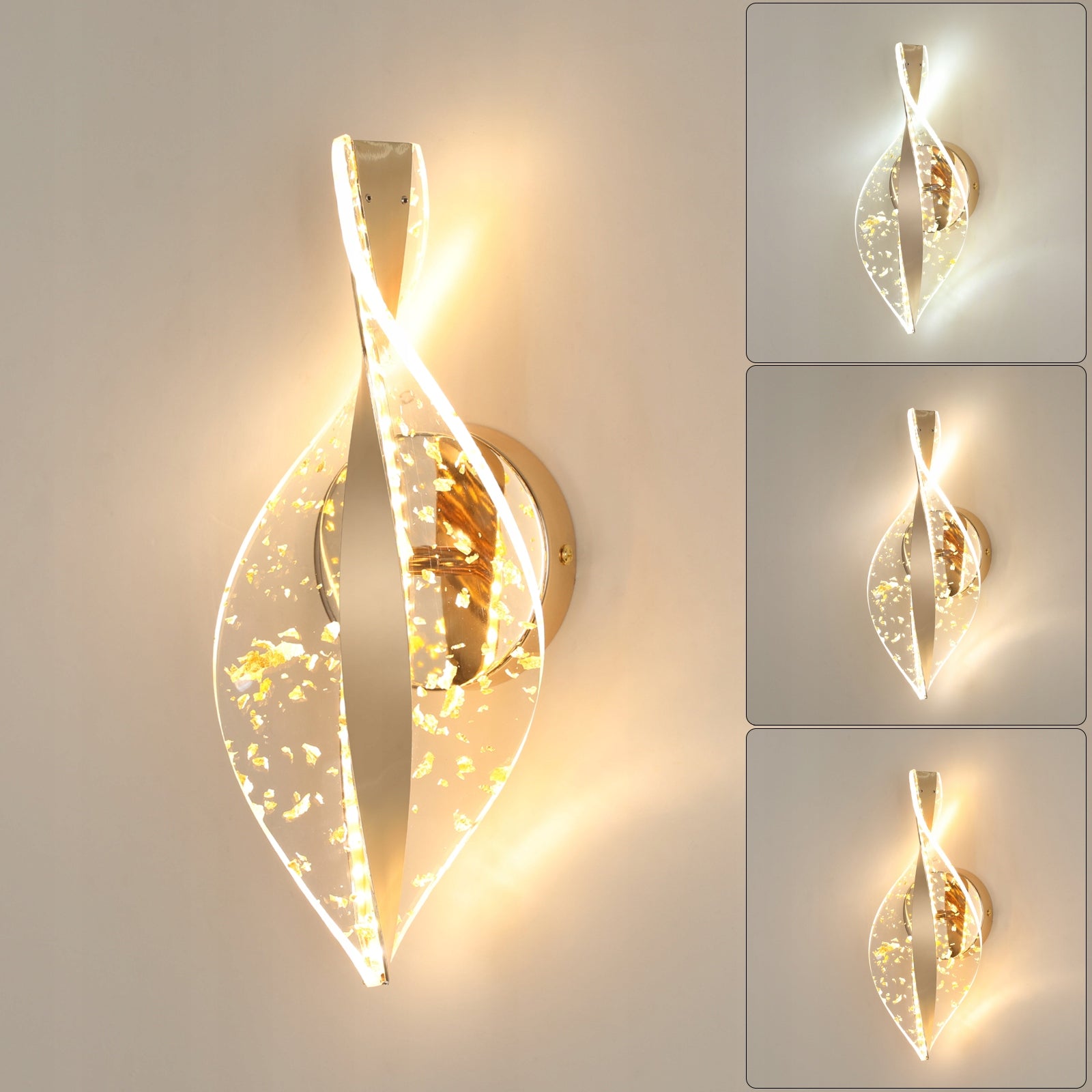 KINKIET LED LAMPA SCIENNA ZŁOTA NOWOCZESNA DO SALONU 3000K/4500K/6500K 12W Packaging status original