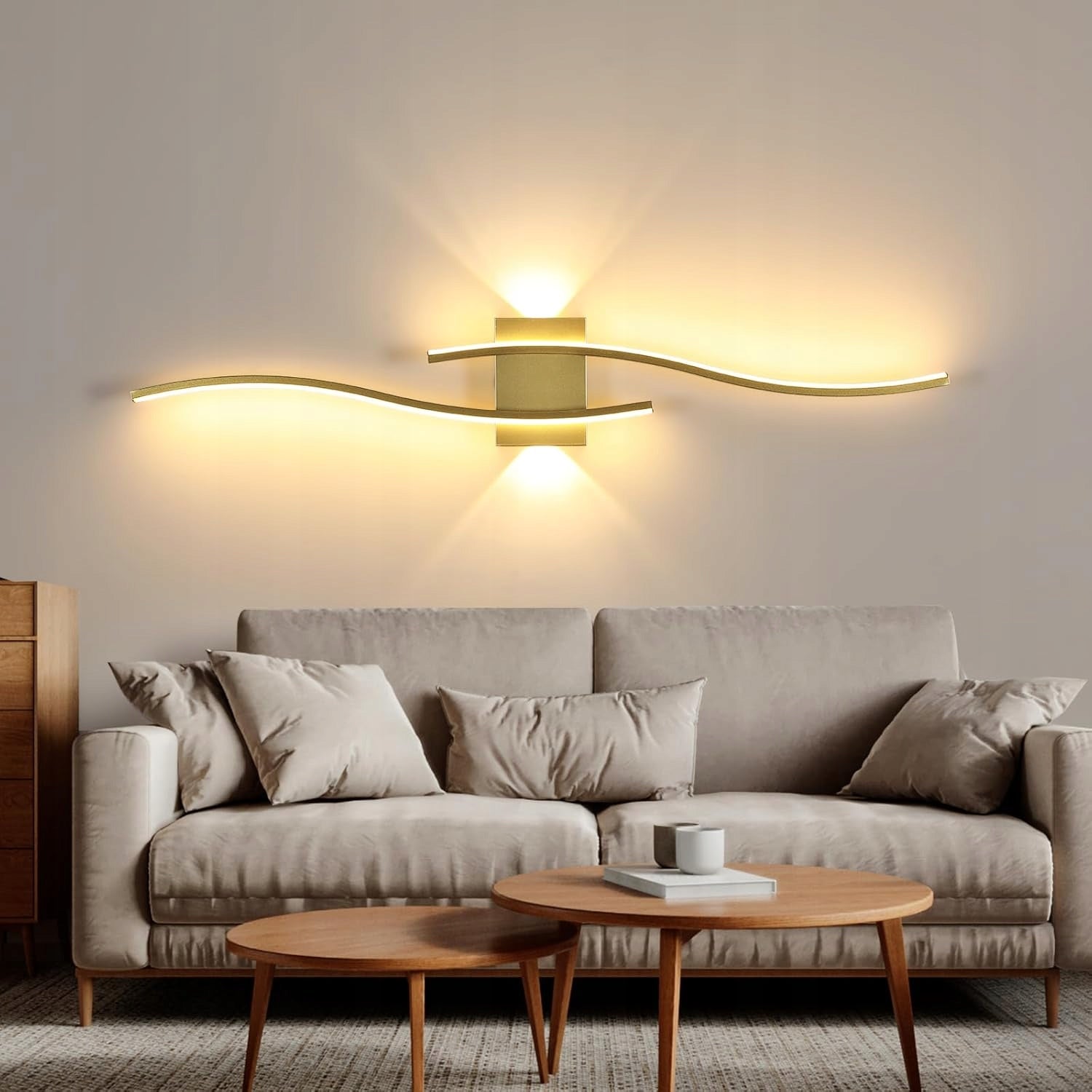 KINKIET ZŁOTA LAMPA SCIENNA LED NOWOCZESNA DO SALONU KORYTARZ 3000K 27W