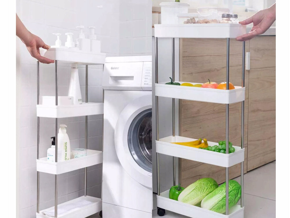 KITCHEN BATHROOM SHELF ON WHEELS BOOKCASE 4 LEVELS 3 HOOKS 24055 Brand no brand
