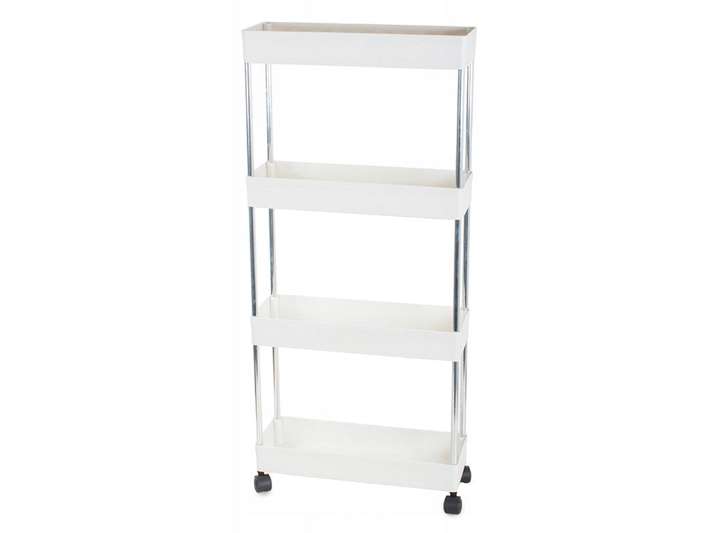 KITCHEN BATHROOM SHELF ON WHEELS BOOKCASE 4 LEVELS 3 HOOKS 24055