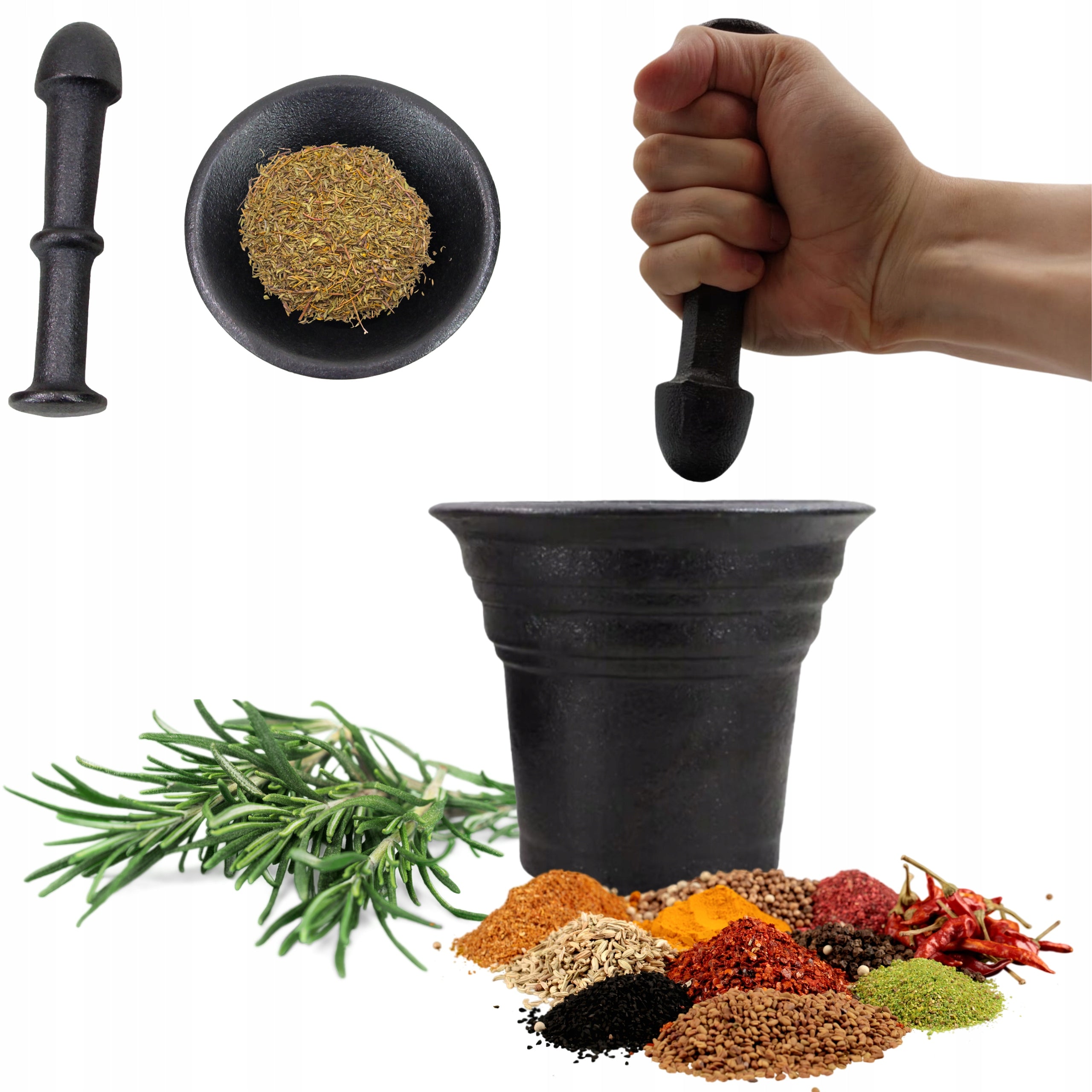 KITCHEN CAST IRON MORTAR WITH PESTLE FOR SPICES HERBS PESTLE BEATER