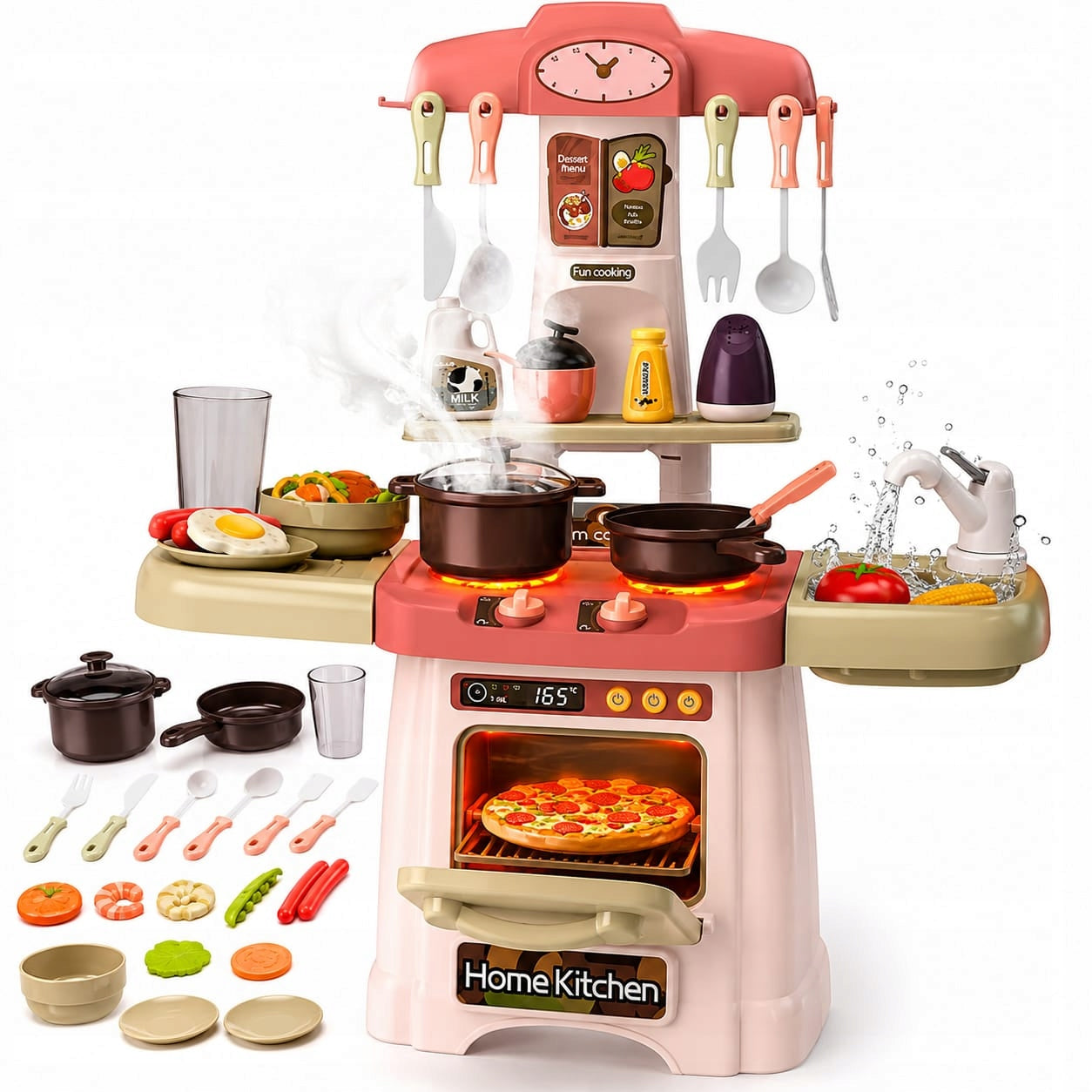 KITCHEN FOR CHILDREN TAP COUPLE BURNERS SET + 29 ACCESSORIES TWO COLORS Manufacturer code Kuchnia zabawkowa akcesoria kuchenne