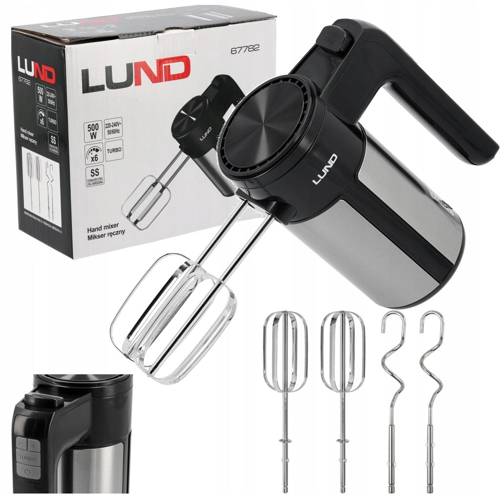 KITCHEN HAND MIXER FOR CAKE CREAM 500W 6 GEARS +TURBO 4 STIRRERS LUND