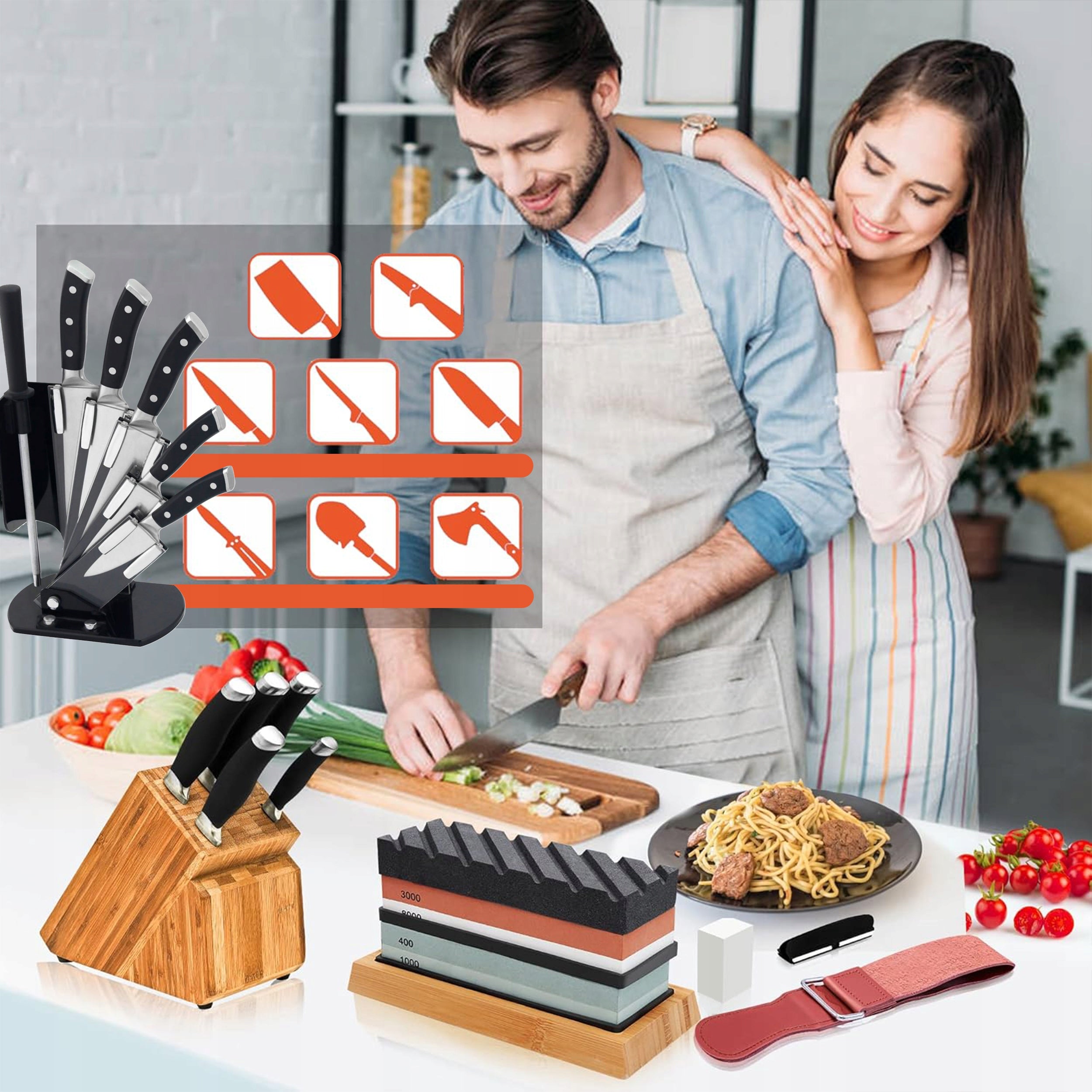 KITCHEN KNIFE SHARPENER CHISELS WATER STONE LARGEST SET 9in1 XXL Manufacturer code OSEŁKA RĘCZNA OSTRZAŁKA KUCHNIA KAMIEŃ KORUND