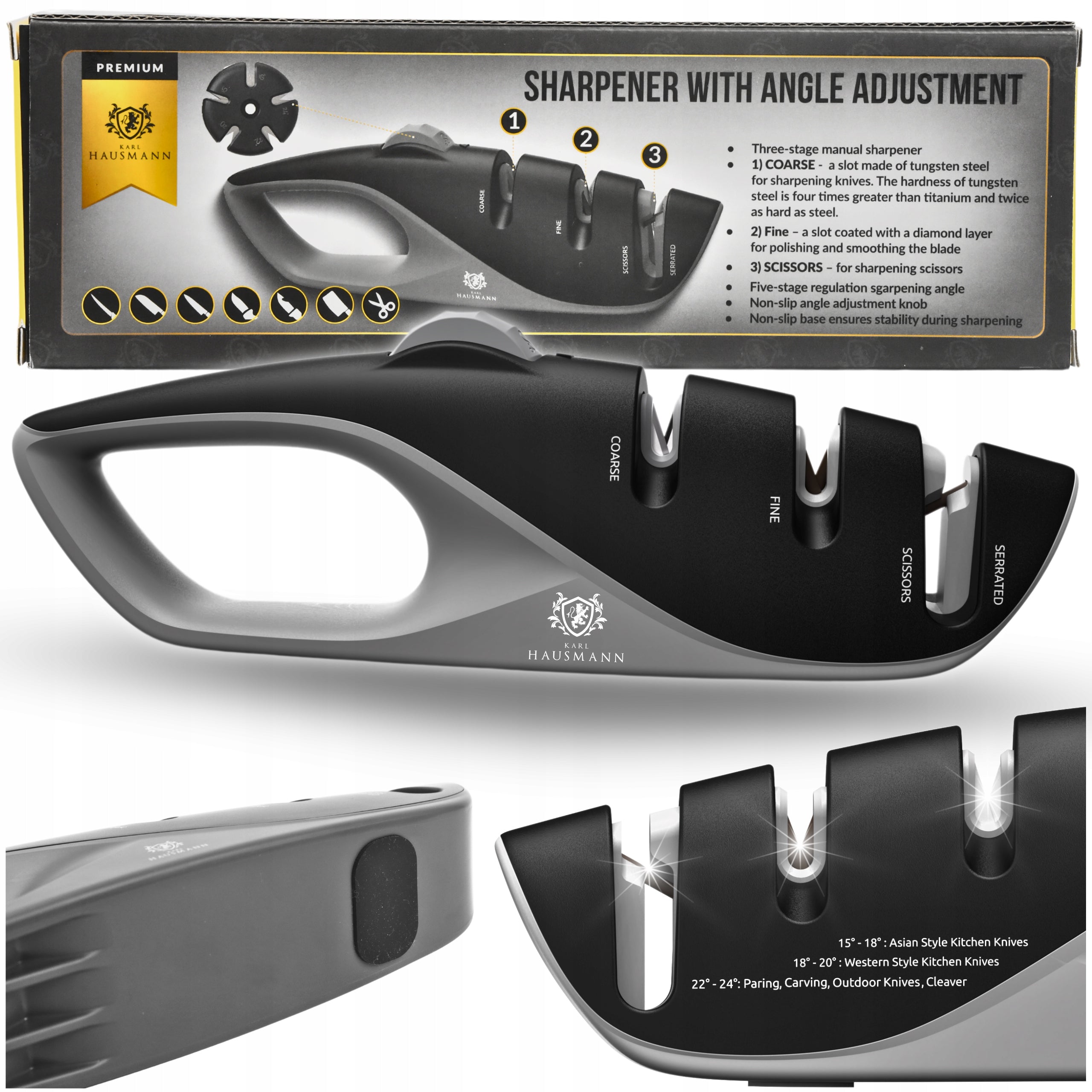 KITCHEN KNIFE SHARPENER THREE-PHASE WHETSTONE 3in1 SHARPENER ANGLE ADJUSTMENT Packaging status original