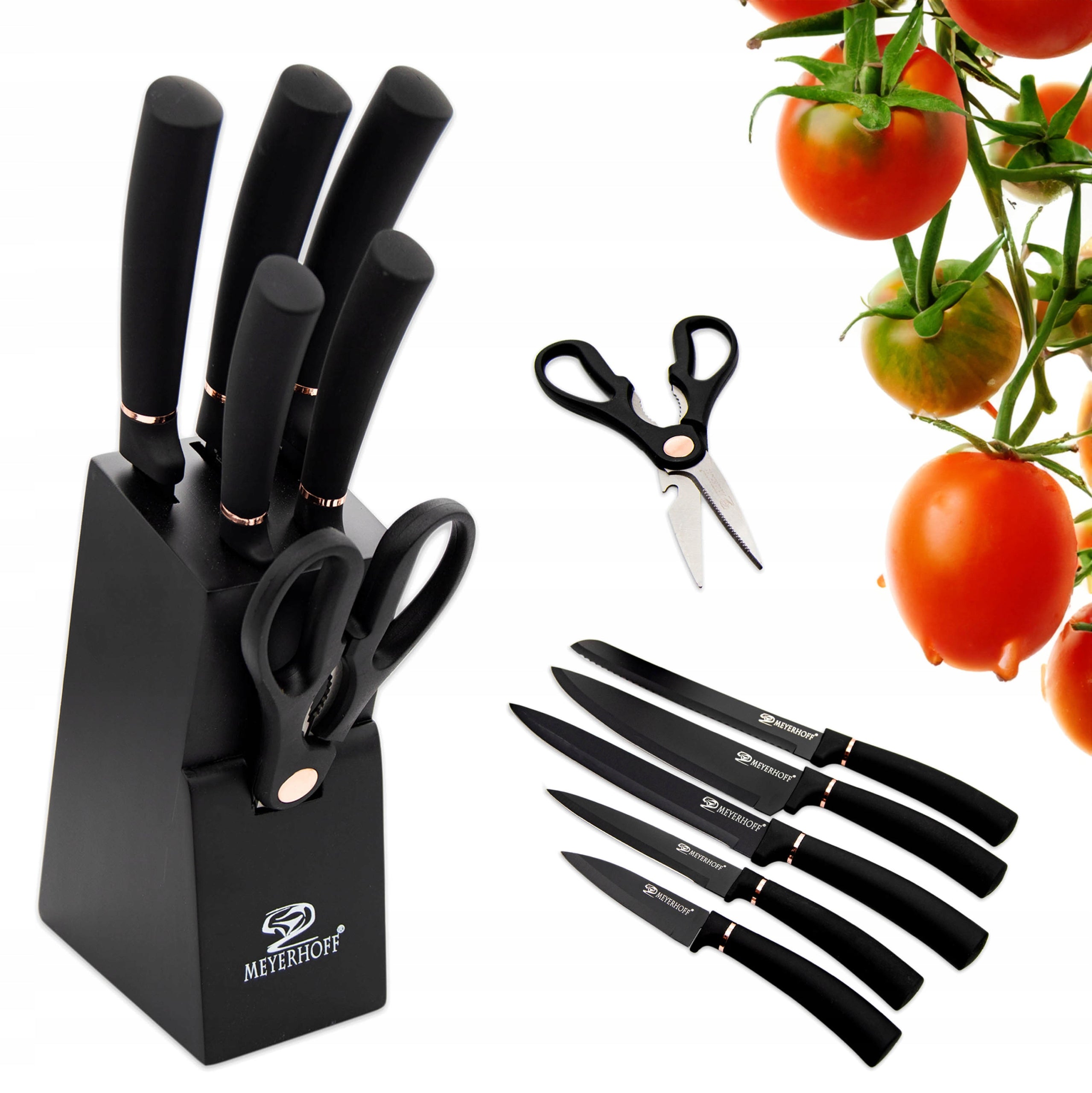 KITCHEN KNIVES IN BLOCK SET OF 7 ELEMENTS KNIFE SCISSORS MEYERHOFF