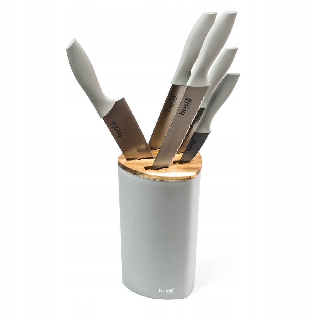 KITCHEN KNIVES IN BLOCK SET OF KNIVES GREY 5 PIECES STEEL