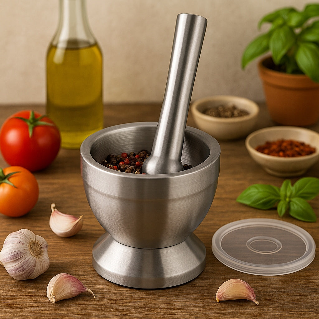 KITCHEN MORTAR STEEL SPICE HERB BEATER WITH PESTLE AND LID Manufacturer code KM 8840