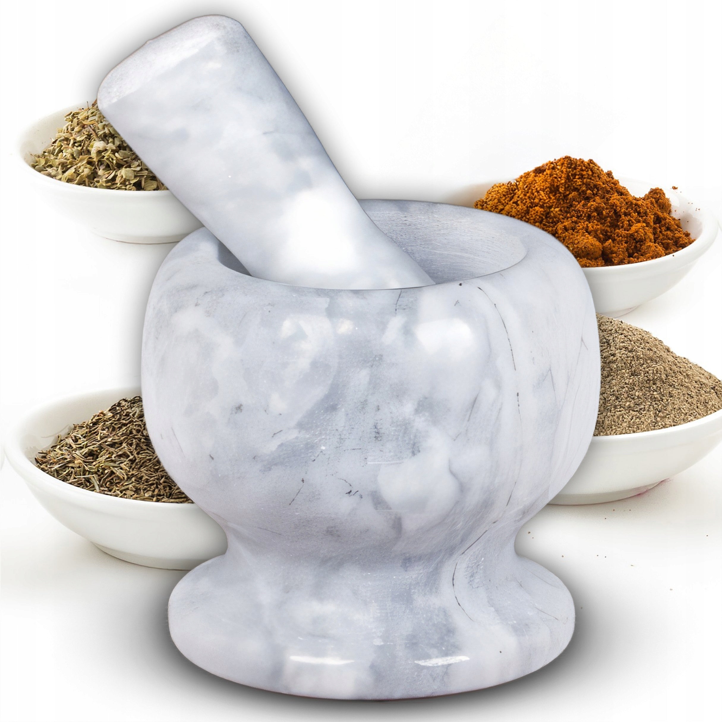 KITCHEN MORTAR STONE MARBLE WITH PESTLE FOR HERB MEDICINE SPICES Packaging status original