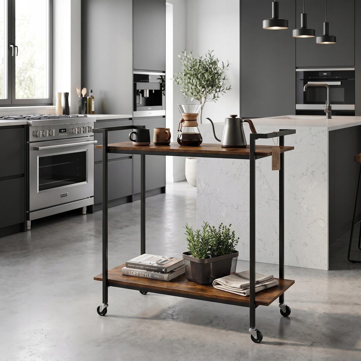 KITCHEN RACK ON WHEELS OAK RUSTIC TABLE LOFT CABINET 80 CM Packaging status original