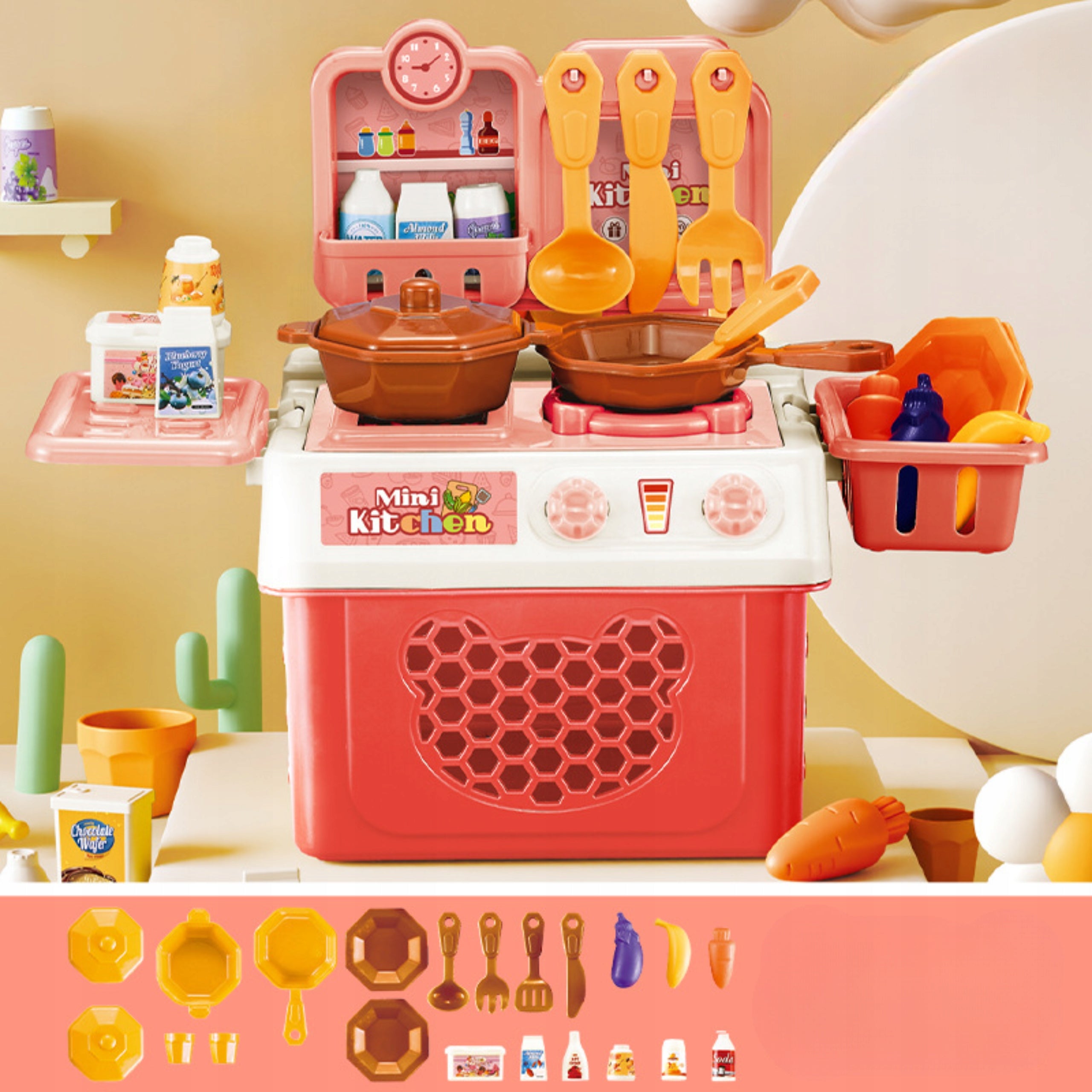 KITCHEN SET FOR CHILDREN POTS DISHES FRYING PAN KITCHEN FRUIT VEGETABLES Packaging status original