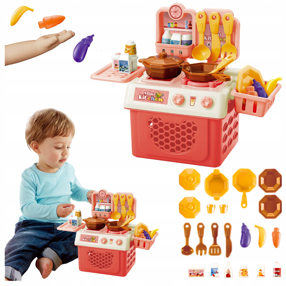 KITCHEN SET FOR CHILDREN POTS DISHES FRYING PAN KITCHEN FRUIT VEGETABLES