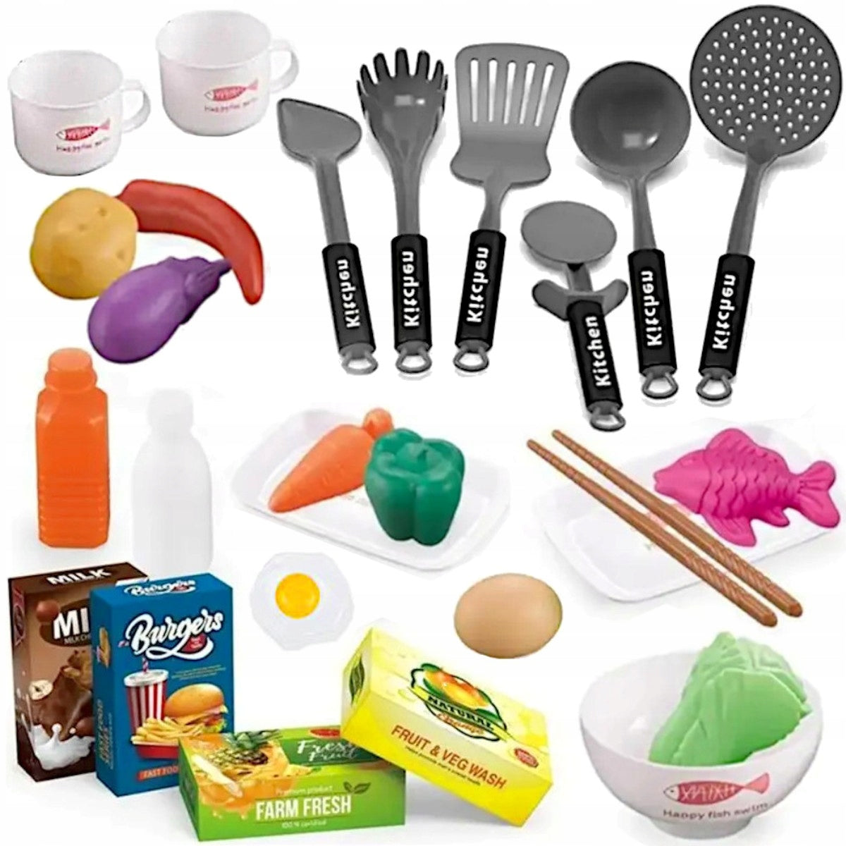 KITCHEN SET FOR CHILDREN POTS DISHES KETTLE FRYING PAN KITCHEN TOYS Manufacturer code Zestaw garnków dla dzieci AGD