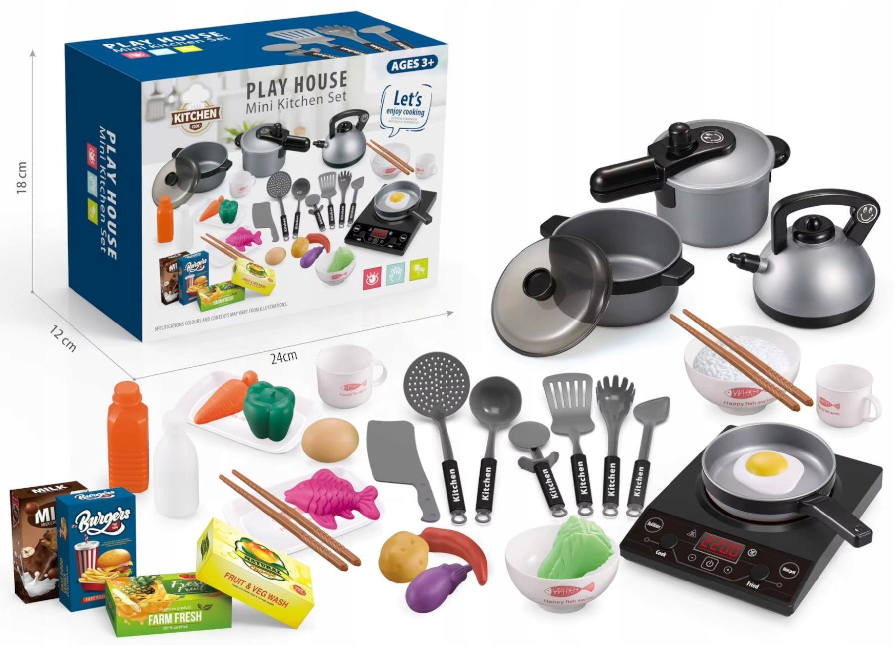 KITCHEN SET FOR CHILDREN POTS DISHES KETTLE FRYING PAN KITCHEN TOYS Packaging status original