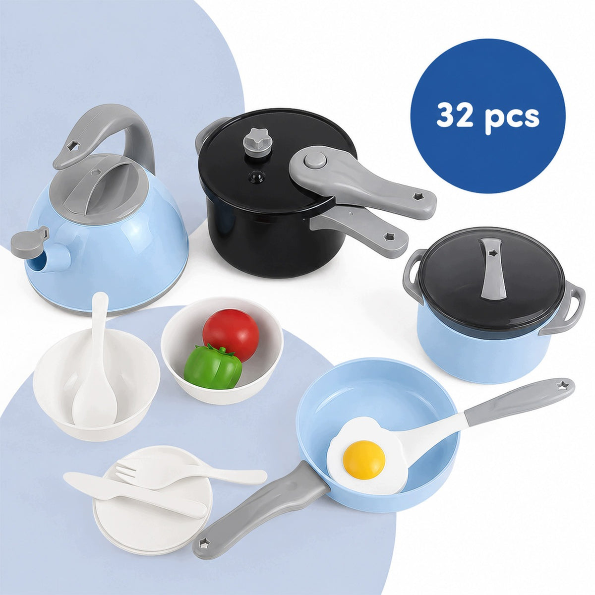 KITCHEN SET FOR CHILDREN POTS KETTLE FRYING PAN ACCESSORIES 32 EL. Manufacturer code 115004