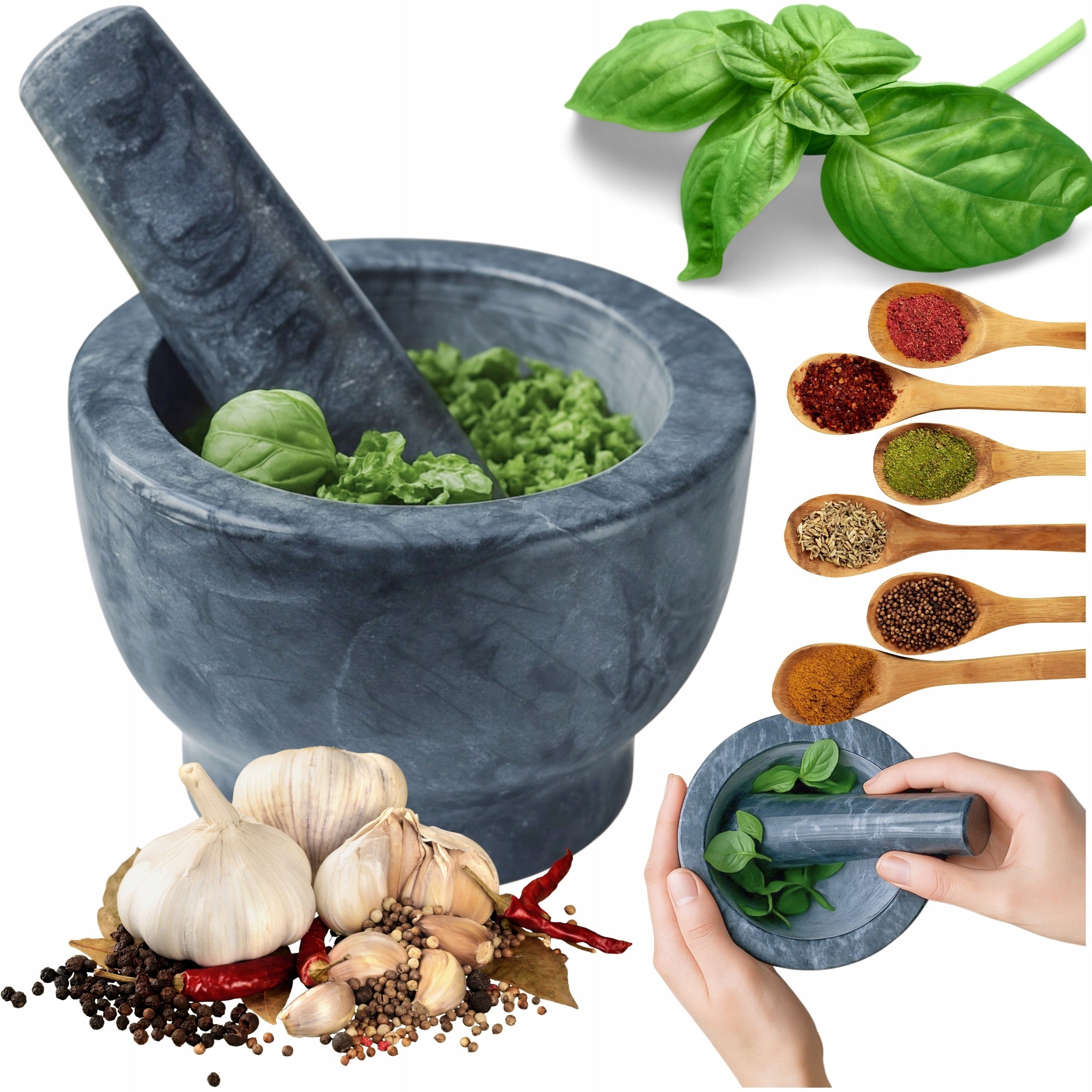 KITCHEN STONE MORTAR WITH PESTLE FOR GRINDING SPICES MONTESSA