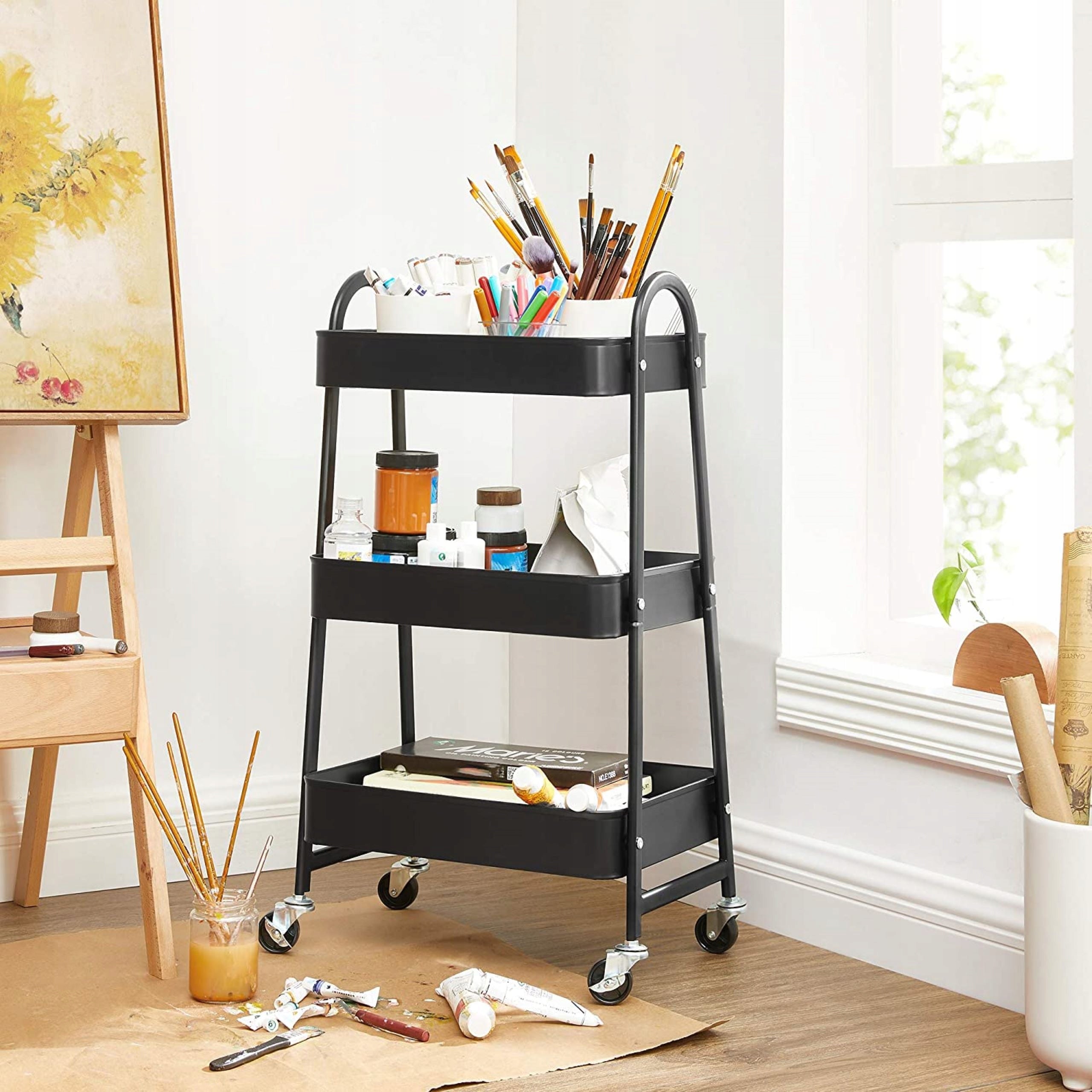 KITCHEN TROLLEY BATHROOM SHELF CABINET ON WHEELS Manufacturer code WÓZEK KUCHENNY REGAŁ 3 ORGANIZER CZARNY