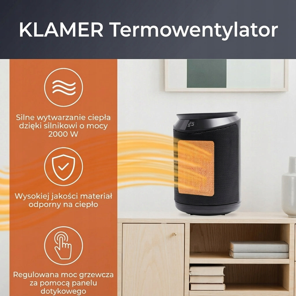KLAMER 2000 W blower heater, ceramic PTC element, energy saving Packaging status original