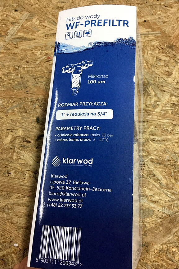 KLARWOD SELF-CLEANING 3/4" x 1" WATER PREFILTER BRASS SETTLEMENT Model 765476