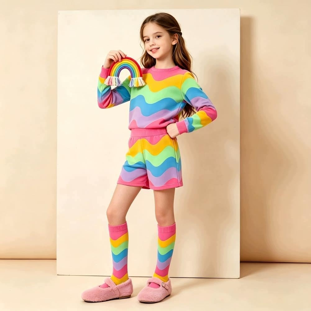 KNEE HIGH SOCKS UNIVERSAL GIRLS COLORFUL WAVE 3 PAIRS ELASTIC CHEERFUL Brand no brand
