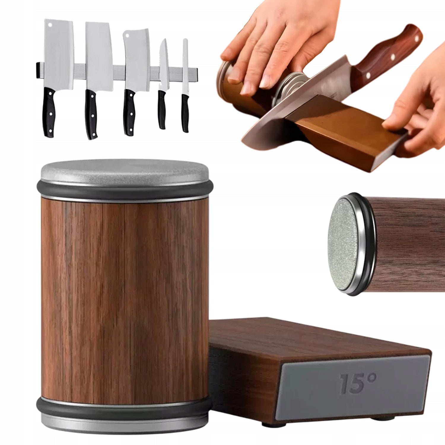 KNIFE SHARPENER CYLINDRICAL MAGNETIC WHETSTONE FLEXIBLE 15/20° BROWN