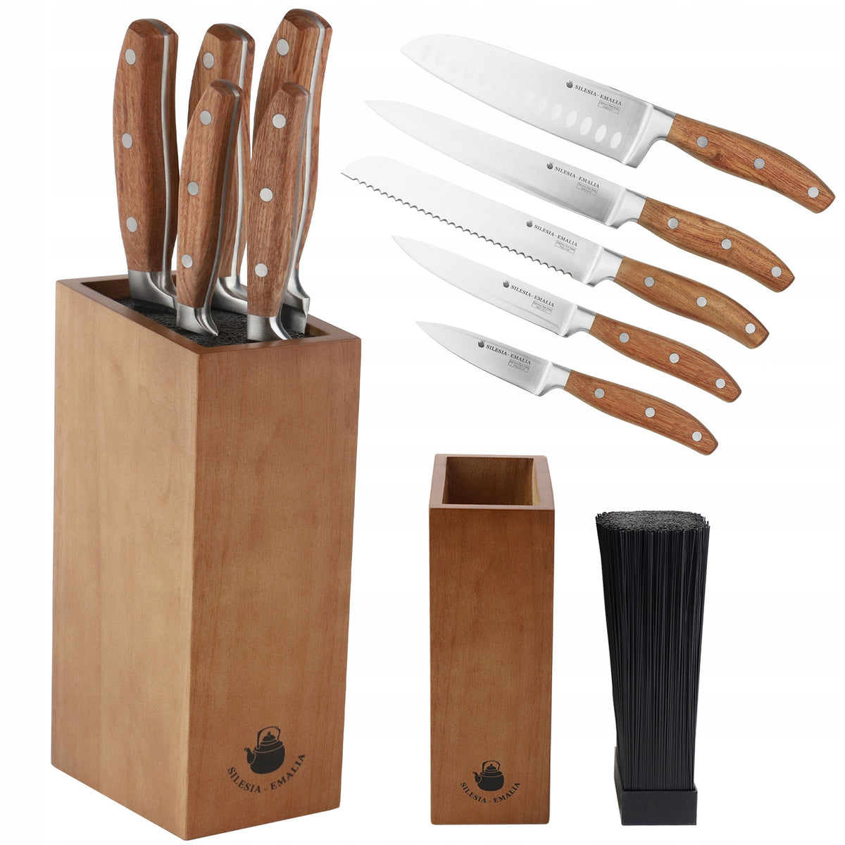 KNIVES IN BLOCK SET KITCHEN KNIVES SET 5 PIECES WOODEN BLOCK RACK Packaging status original