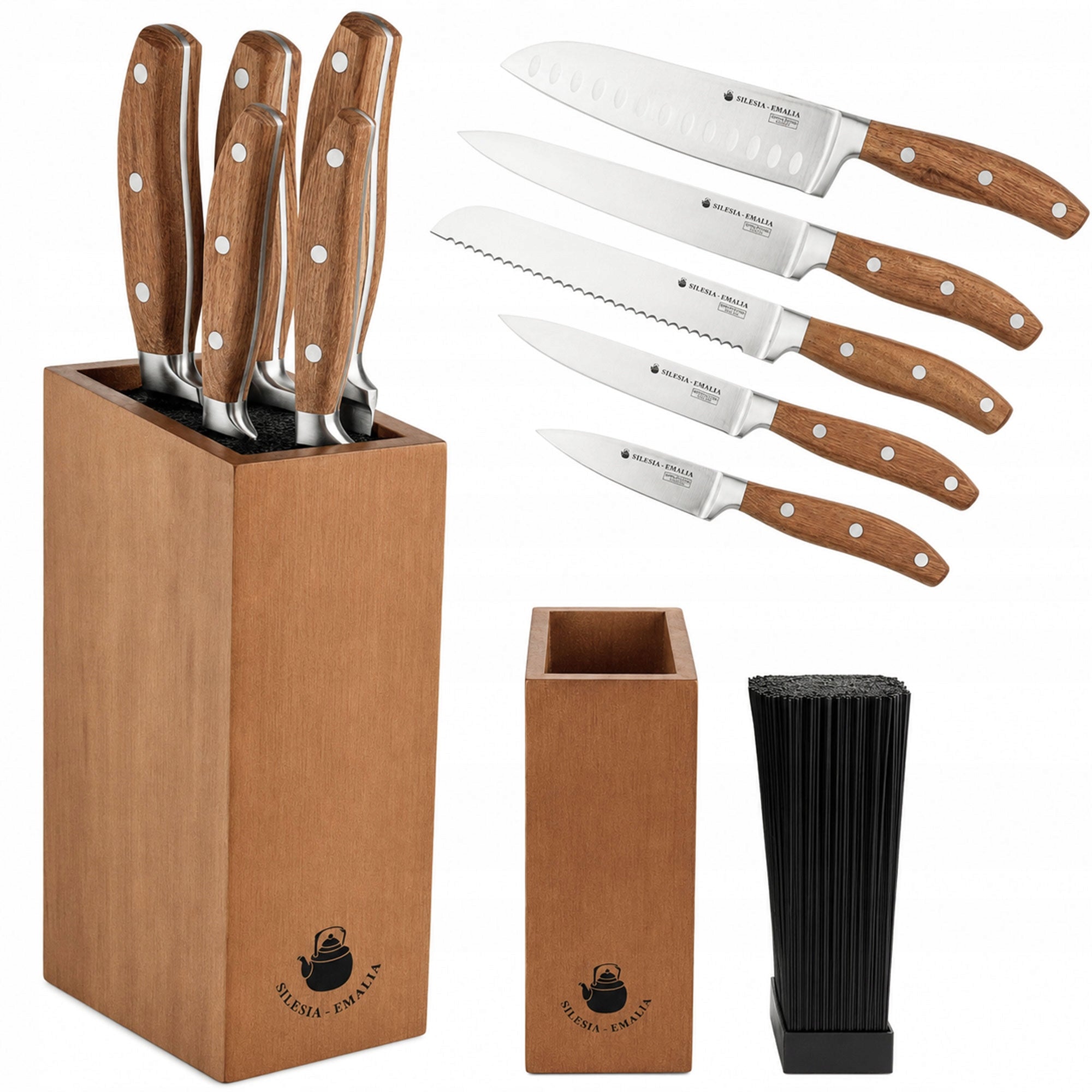 KNIVES IN BLOCK SET KITCHEN KNIVES SET 5 PIECES WOODEN BLOCK RACK