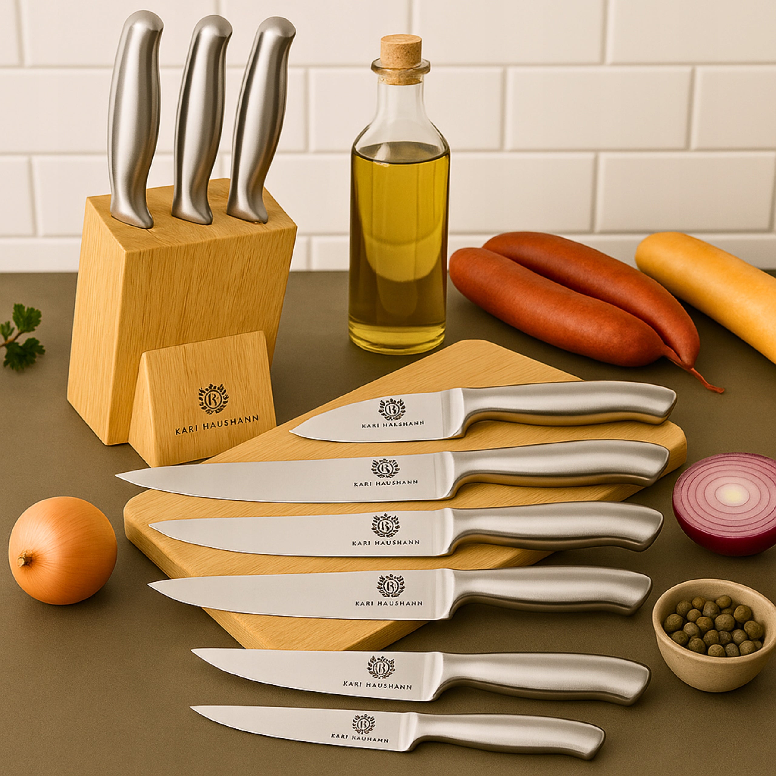 KNIVES IN BLOCK SET OF KITCHEN KNIVES 5PCS. + KNIFE ARROW STAND Packaging status original