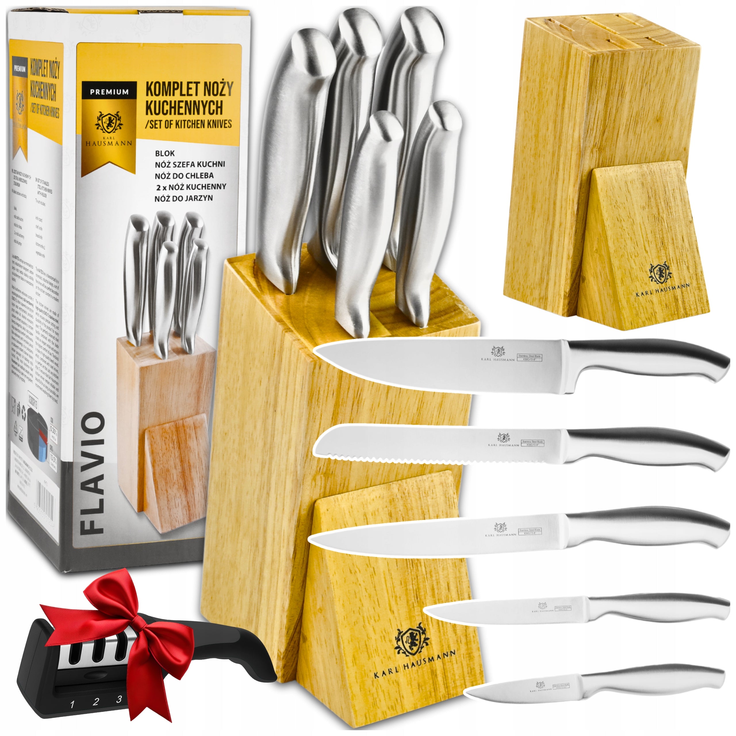 KNIVES IN BLOCK SET OF KITCHEN KNIVES 5PCS. + KNIFE ARROW STAND