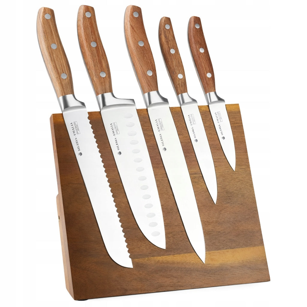 KNIVES SET KITCHEN KNIVES SET 5PCS MAGNETIC BLOCK + SHARPENER
