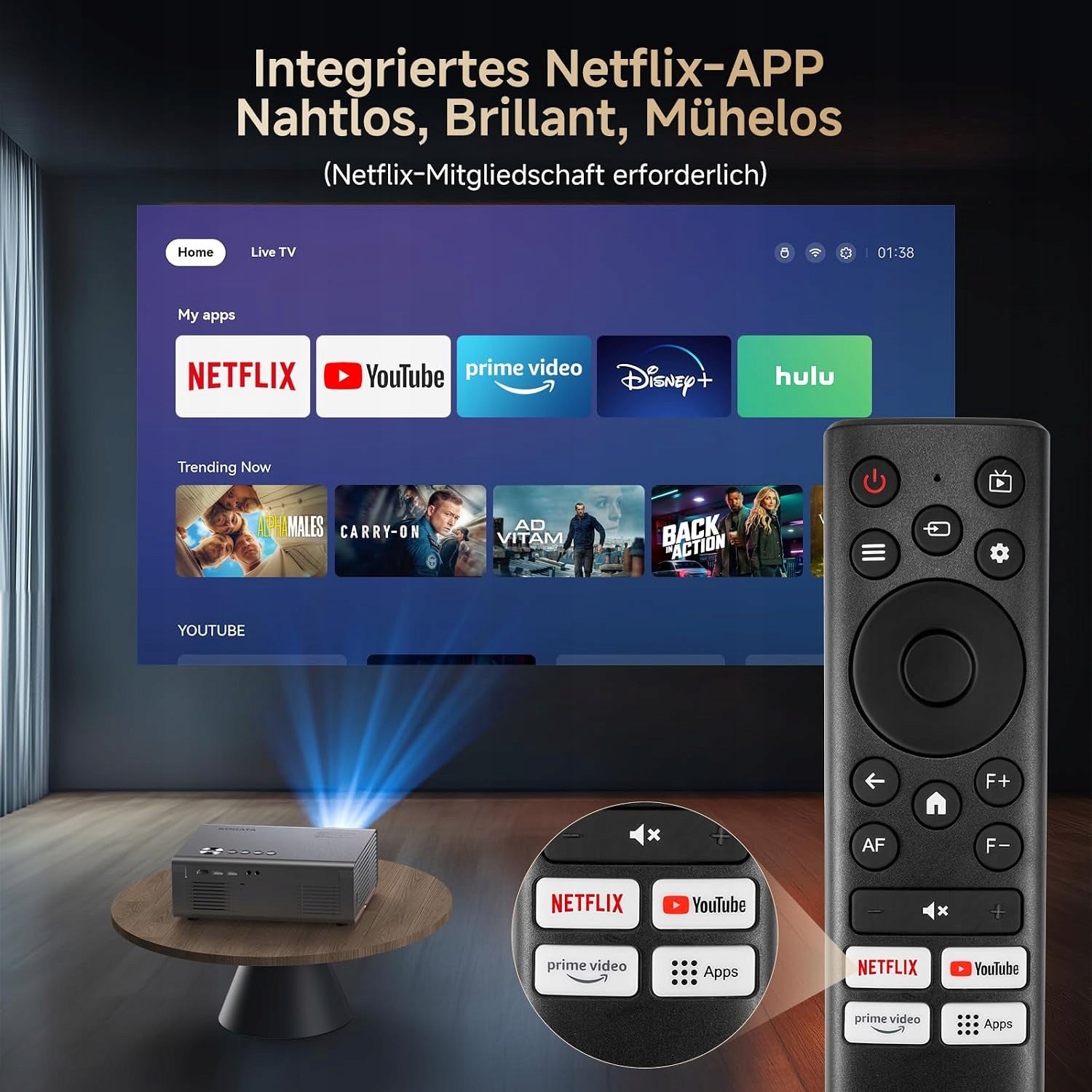 KOGATA Smart Full HD Netflix 4K WiFi 6 Autofocus Bluetooth Projector Packaging status original