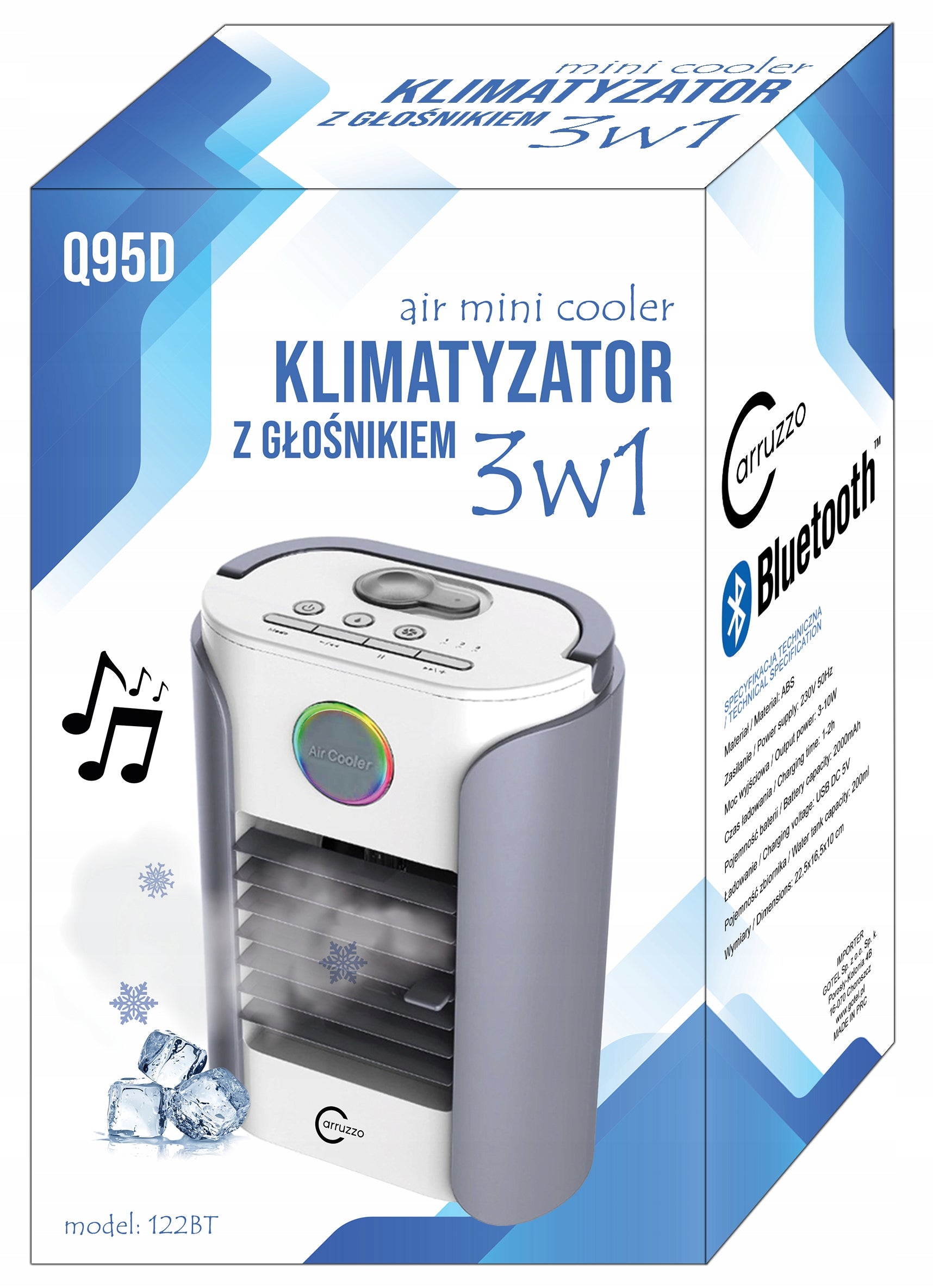 КОНДИЦІОНЕР ВЕНТИЛЯТОР BLUETOOTH ДИНАМІК Q95D Основний колір білий