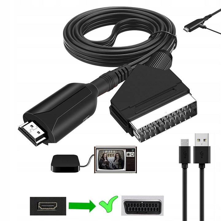 KONWERTER ADAPTER KABEL 1m Z EURO SCART DO HDMI PRZEJŚCIÓWKA AV HD 1080p